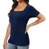 imageXIEERDUO Womens Square Neck ShortLong SleeveTops 2024 Spring Summer Slim Fit Tees ShirtsA Short Sleeve Navy Blue