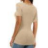imageXIEERDUO Womens Square Neck ShortLong SleeveTops 2024 Spring Summer Slim Fit Tees ShirtsA Short Sleeve Ribbed Aapricot