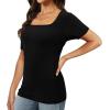 imageXIEERDUO Womens Square Neck ShortLong SleeveTops 2024 Spring Summer Slim Fit Tees ShirtsA Short Sleeve Ribbed Black