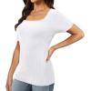 imageXIEERDUO Womens Square Neck ShortLong SleeveTops 2024 Spring Summer Slim Fit Tees ShirtsA Short Sleeve Ribbed White