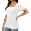 imageXIEERDUO Womens Square Neck ShortLong SleeveTops 2024 Spring Summer Slim Fit Tees ShirtsA Short Sleeve White