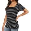 imageXIEERDUO Womens Square Neck ShortLong SleeveTops 2024 Spring Summer Slim Fit Tees ShirtsA Short Sleevestriped Black