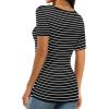 imageXIEERDUO Womens Square Neck ShortLong SleeveTops 2024 Spring Summer Slim Fit Tees ShirtsA Short Sleevestriped Black