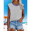 imageXIEERDUO Womens Tops Dressy Casual Summer Striped Shirts Cap Sleeve Tops Color Block Loose FitBlackwhite Blue