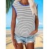 imageXIEERDUO Womens Tops Dressy Casual Summer Striped Shirts Cap Sleeve Tops Color Block Loose FitBlackwhite Blue