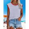 imageXIEERDUO Womens Tops Dressy Casual Summer Striped Shirts Cap Sleeve Tops Color Block Loose FitBluewhite Red
