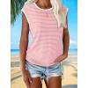 imageXIEERDUO Womens Tops Dressy Casual Summer Striped Shirts Cap Sleeve Tops Color Block Loose FitPinkwhite White