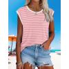 imageXIEERDUO Womens Tops Dressy Casual Summer Striped Shirts Cap Sleeve Tops Color Block Loose FitPinkwhite White