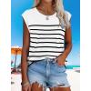 imageXIEERDUO Womens Tops Dressy Casual Summer Striped Shirts Cap Sleeve Tops Color Block Loose FitWhite Black