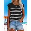 imageXIEERDUO Womens Tops Dressy Casual Summer Striped Shirts Cap Sleeve Tops Color Block Loose FitWhite Blacks