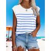 imageXIEERDUO Womens Tops Dressy Casual Summer Striped Shirts Cap Sleeve Tops Color Block Loose FitWhite Blue