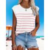 imageXIEERDUO Womens Tops Dressy Casual Summer Striped Shirts Cap Sleeve Tops Color Block Loose FitWhite Pink