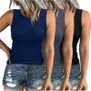 imageSummer Tops for Women 3 Pack Ribbed Summer Casual Sleeveless Crew Neck Solid Color Undershirt Black Grey Blue L