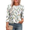 imageXIEERDUO 34 Length Sleeve Womens Tops Round Neck Casual Tunic Tops Basic Pleated Shirts Loose Fit 2025Patternedwhite Print