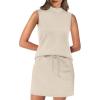 imageXIEERDUO Two Piece Skirt Sets for Women Summer Beach Vacation Outfits Mock Neck Tops Tennis Skirt Lounge Matching SetsBeige