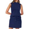 imageXIEERDUO Two Piece Skirt Sets for Women Summer Beach Vacation Outfits Mock Neck Tops Tennis Skirt Lounge Matching SetsDark Blue