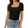 imageXIEERDUO Womens Square Neck ShortLong SleeveTops 2024 Spring Summer Slim Fit Tees ShirtsA Short Sleeve Black