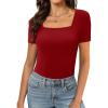 imageXIEERDUO Womens Square Neck ShortLong SleeveTops 2024 Spring Summer Slim Fit Tees ShirtsA Short Sleeve Red
