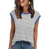 imageXIEERDUO Womens Tops Dressy Casual Summer Striped Shirts Cap Sleeve Tops Color Block Loose FitBlackwhite Blue