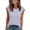 imageXIEERDUO Womens Tops Dressy Casual Summer Striped Shirts Cap Sleeve Tops Color Block Loose FitBluewhite Red