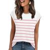 imageXIEERDUO Womens Tops Dressy Casual Summer Striped Shirts Cap Sleeve Tops Color Block Loose FitWhite Pink