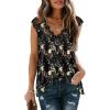 imageXIEERDUO Womens V Neck Lace Tank Tops Summer Casual Sleeveless Shirts Tops Side SplitAdblack Floral