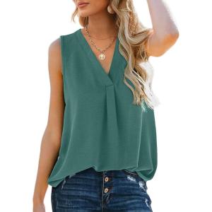 imageTank Top for Women Trendy V Neck Chiffon Blouses for Work Casual Summer Tops Blue L