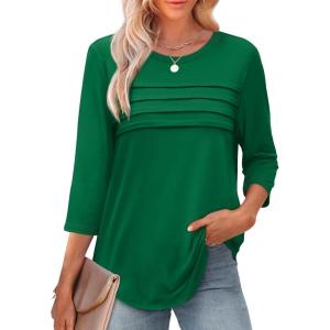 imageXIEERDUO Womens 34 Length Sleeve Tops Dressy Casual Blouses Crewneck TShirts Loose Curved Hem Tunic S3XLGreen