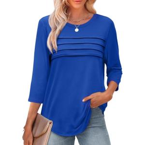 imageXIEERDUO Womens 34 Length Sleeve Tops Dressy Casual Blouses Crewneck TShirts Loose Curved Hem Tunic S3XLRoyal Blue