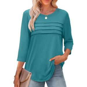 imageXIEERDUO Womens 34 Length Sleeve Tops Dressy Casual Blouses Crewneck TShirts Loose Curved Hem Tunic S3XLTurquoise