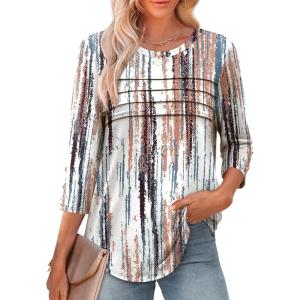 imageXIEERDUO Womens 34 Length Sleeve Tops Dressy Casual Blouses Crewneck TShirts Loose Curved Hem Tunic S3XLZ Tie Dye Multi