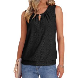 imageXIEERDUO Womens Tank Tops Keyhole V Neck Tank Tops Summer Tops for Women 2025 Eyelet Embroidered Loose FitBlack