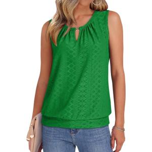 imageXIEERDUO Womens Tank Tops Keyhole V Neck Tank Tops Summer Tops for Women 2025 Eyelet Embroidered Loose FitBright Green