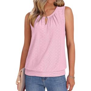 imageXIEERDUO Womens Tank Tops Keyhole V Neck Tank Tops Summer Tops for Women 2025 Eyelet Embroidered Loose FitPink