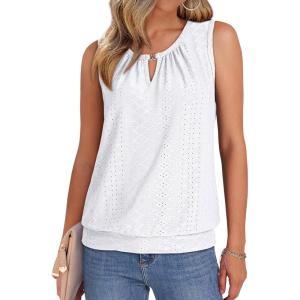 imageXIEERDUO Womens Tank Tops Keyhole V Neck Tank Tops Summer Tops for Women 2025 Eyelet Embroidered Loose FitWhite