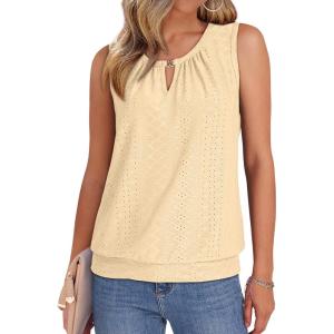 imageXIEERDUO Womens Tank Tops Keyhole V Neck Tank Tops Summer Tops for Women 2025 Eyelet Embroidered Loose FitYellow