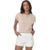 imageWomens Tops Summer Sweaters Short Sleeve Shirts Dressy Casual Basic Casual Cap Sleeve Tops Beach Vacation ClothesApricot