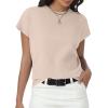 imageWomens Tops Summer Sweaters Short Sleeve Shirts Dressy Casual Basic Casual Cap Sleeve Tops Beach Vacation ClothesApricot