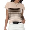 imageWomens Tops Summer Sweaters Short Sleeve Shirts Dressy Casual Basic Casual Cap Sleeve Tops Beach Vacation ClothesApricot Black