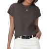imageWomens Tops Summer Sweaters Short Sleeve Shirts Dressy Casual Basic Casual Cap Sleeve Tops Beach Vacation ClothesCoffee