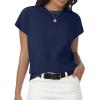 imageWomens Tops Summer Sweaters Short Sleeve Shirts Dressy Casual Basic Casual Cap Sleeve Tops Beach Vacation ClothesDark Blue