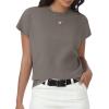 imageWomens Tops Summer Sweaters Short Sleeve Shirts Dressy Casual Basic Casual Cap Sleeve Tops Beach Vacation ClothesKhaki