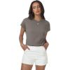 imageWomens Tops Summer Sweaters Short Sleeve Shirts Dressy Casual Basic Casual Cap Sleeve Tops Beach Vacation ClothesKhaki