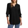 imageXIEERDUO Blouses for Women Dressy Casual 34 Length Sleeve Womens Tops V Neck T Shirts with Smocked CuffsAblack