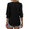 imageXIEERDUO Blouses for Women Dressy Casual 34 Length Sleeve Womens Tops V Neck T Shirts with Smocked CuffsAblack