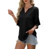 imageXIEERDUO Blouses for Women Dressy Casual 34 Length Sleeve Womens Tops V Neck T Shirts with Smocked CuffsAblack