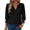 imageXIEERDUO Blouses for Women Dressy Casual 34 Length Sleeve Womens Tops V Neck T Shirts with Smocked CuffsAblack