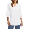 imageXIEERDUO Blouses for Women Dressy Casual 34 Length Sleeve Womens Tops V Neck T Shirts with Smocked CuffsBwhite
