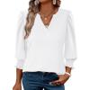 imageXIEERDUO Blouses for Women Dressy Casual 34 Length Sleeve Womens Tops V Neck T Shirts with Smocked CuffsBwhite