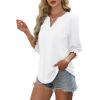 imageXIEERDUO Blouses for Women Dressy Casual 34 Length Sleeve Womens Tops V Neck T Shirts with Smocked CuffsBwhite